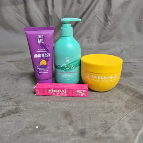 APPROXIMATELY 20 GIVE ME HAIR AND BODY PRODUCTS TO INCLUDE LIP OIL, BODY SCRUB AND HAIR MASK