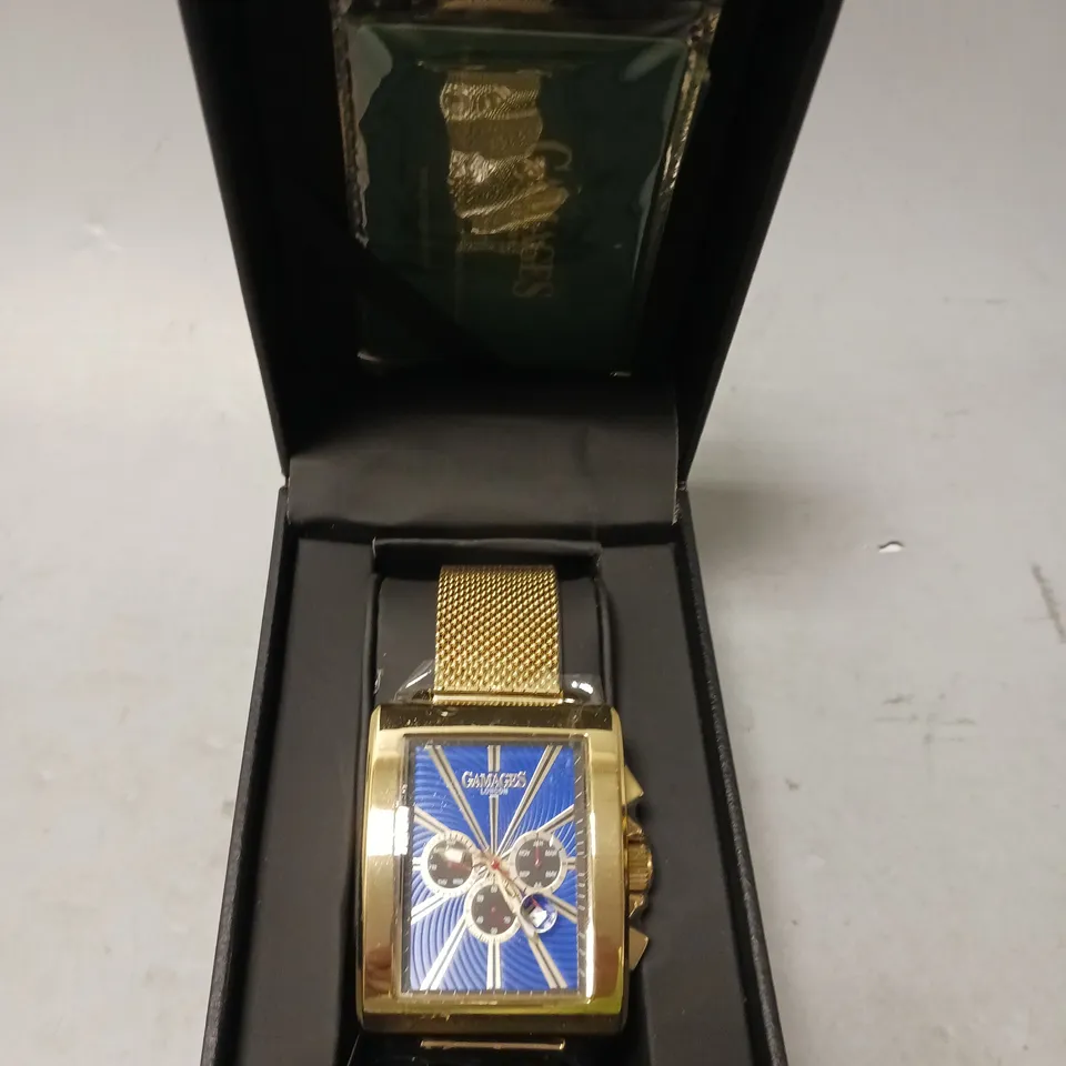 GAMAGES EXCLUSIVE NAVY DIAL GOLD COLOUR CASE WATCH