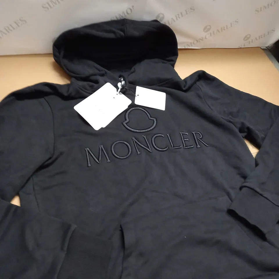 MONCLER LOGO HOODIE IN BLACK SIZE L