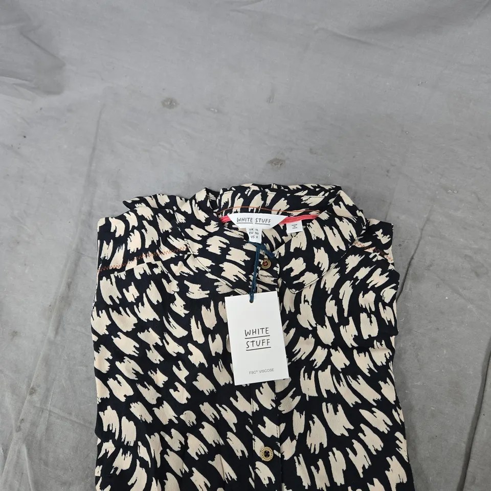 WHITE STUFF WOMEN'S PRINTED SHIRT – NAVY AND CREAM ABSTRACT PATTERN – UK 12