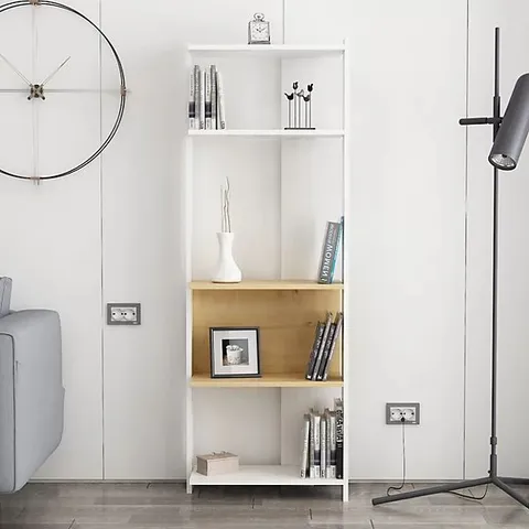 BOXED DECORTIE ABIS WIDE BOOKCASE MODERN DISPLAY SHELVING UNIT - OAK/WHITE (1 BOX)