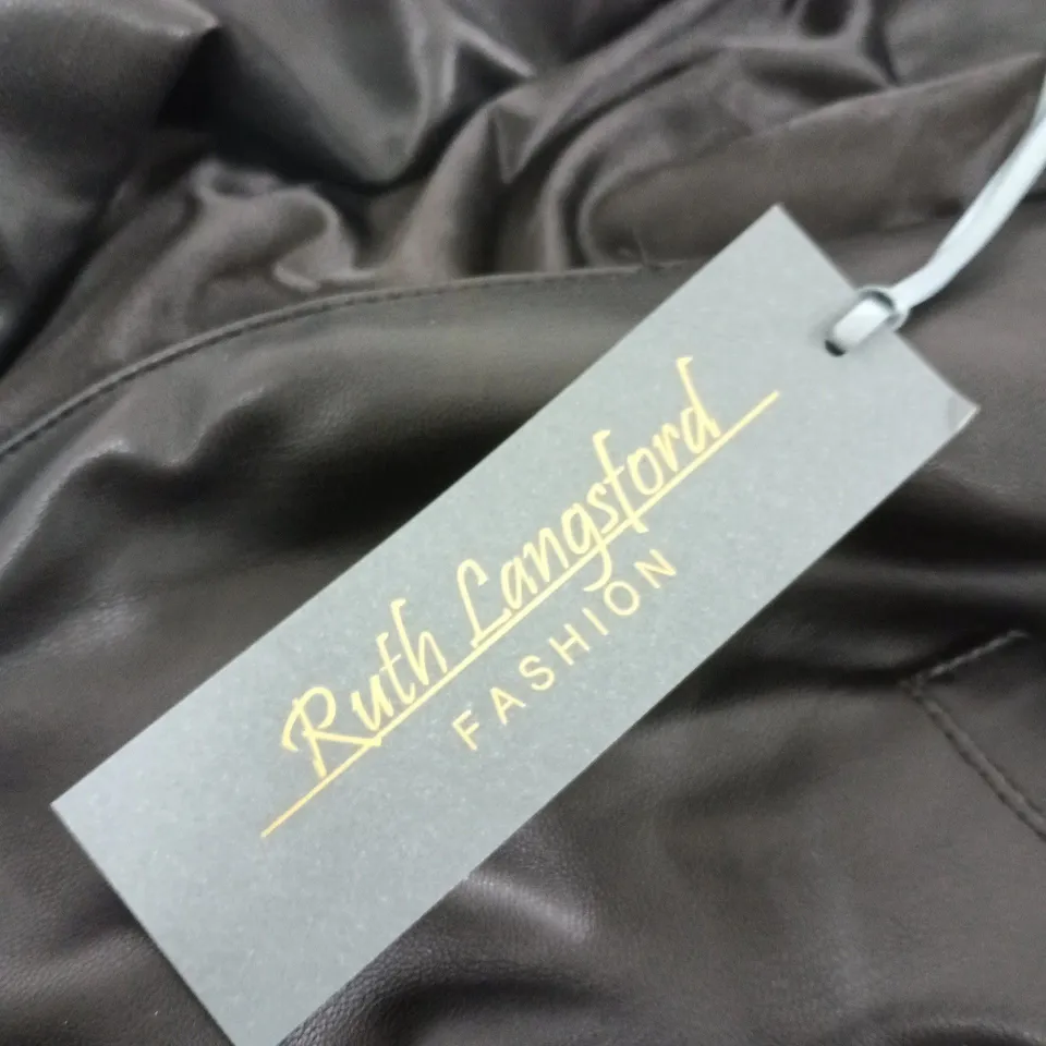 RUTH LANGFORD FASHION WOMEN'S BLACK LEATHER-LOOK COAT – UK 10