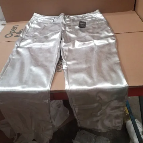 BOX CONTAINING APPROXIMATELY 8 BRAND NEW JD WILLIAMS SILVER PU STRAIGHT TROUSERS - SIZE 18