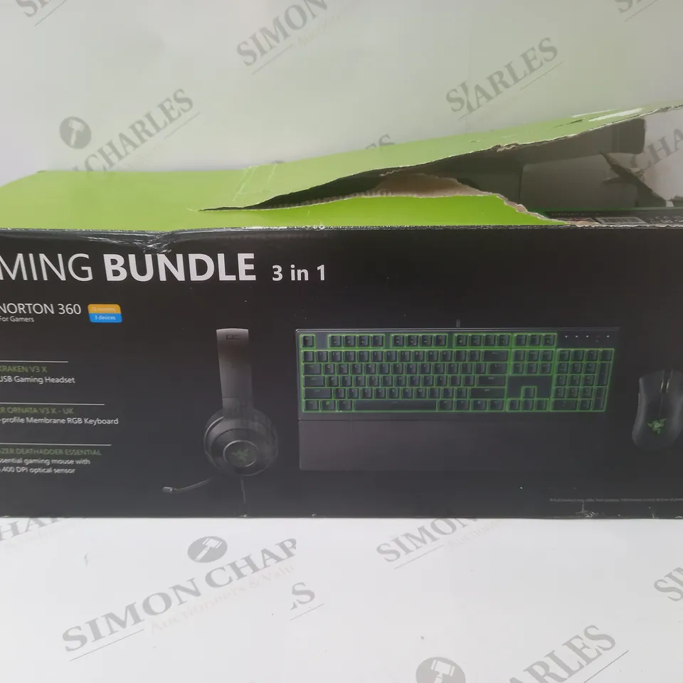 BRAND NEW BOXED RAZER GAMING BUNDLE 3 IN 1 TO INCLUDE - GAMING HEADSET, MEMBRANE RGB KEYBOARD AND ESSENTIAL GAMING MOUSE