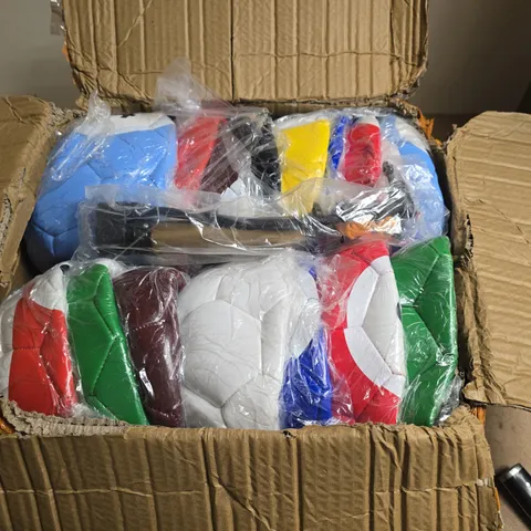 LOT OF APPROXIMATELY 15 ASSORTED FOOTBALLS WITH PUMP