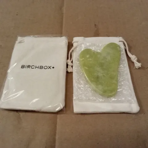BOX OF APPROXIMATELY 300 BIRCHBOX JADE GUA SHA FACIAL MASSAGER WITH POUCH