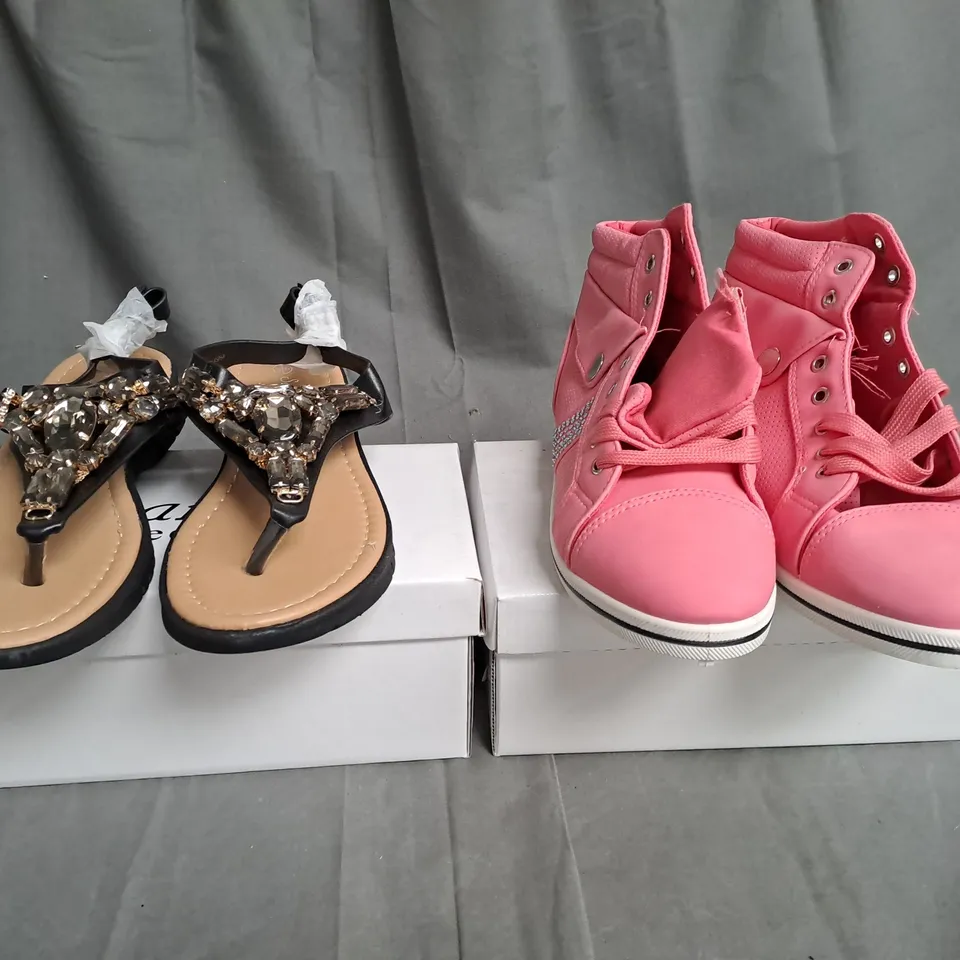 BOXED LOT OF APPROX. 10 PAIRS OF LADIES SHOES. VARIOUS SIZES. 2 DIFFERENT COLOURS AND STYLES