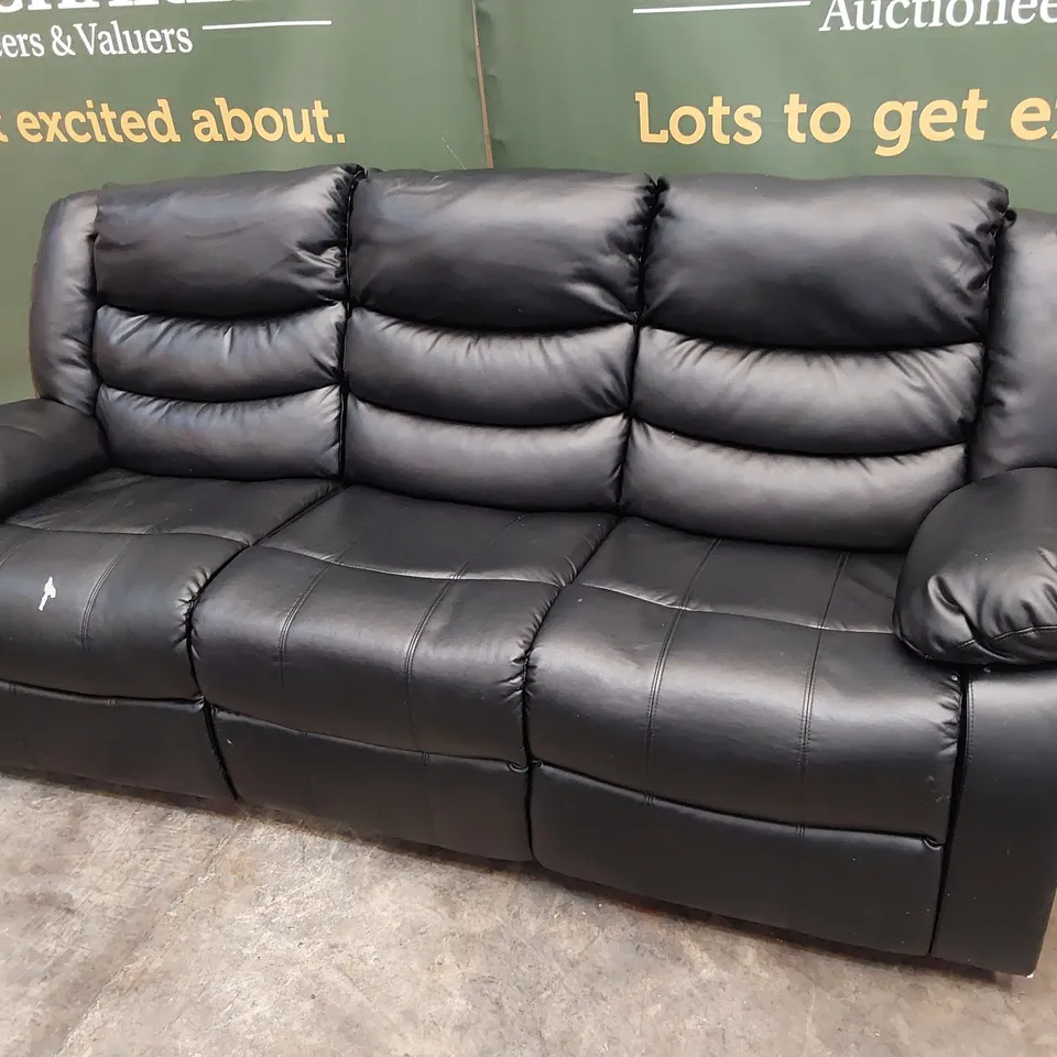 DESIGNER MANUAL RECLINING THREE SEATER SOFA BLACK LEATHER 