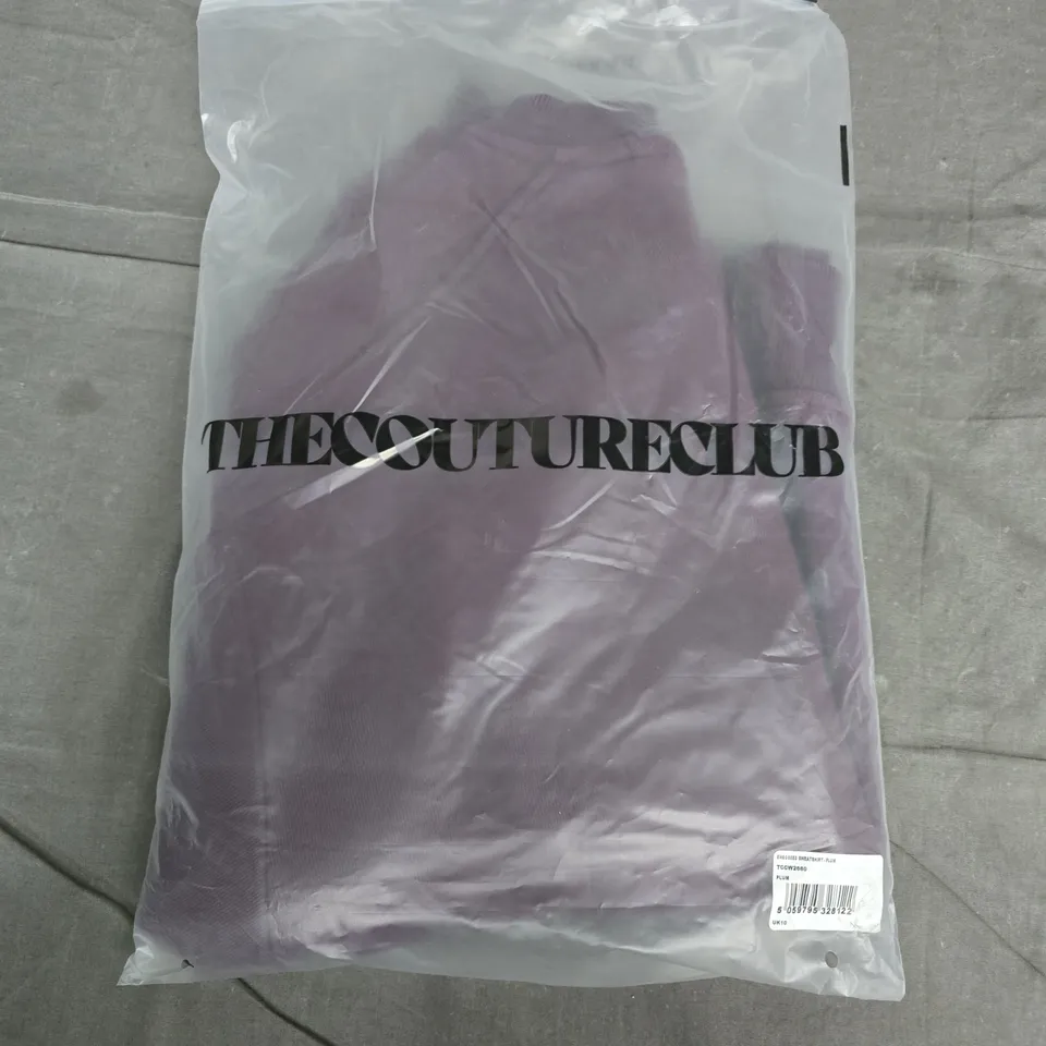 BAGGED COUTURE CLUB EMBROIDERED SWEATSHIRT – PLUM, UK 10