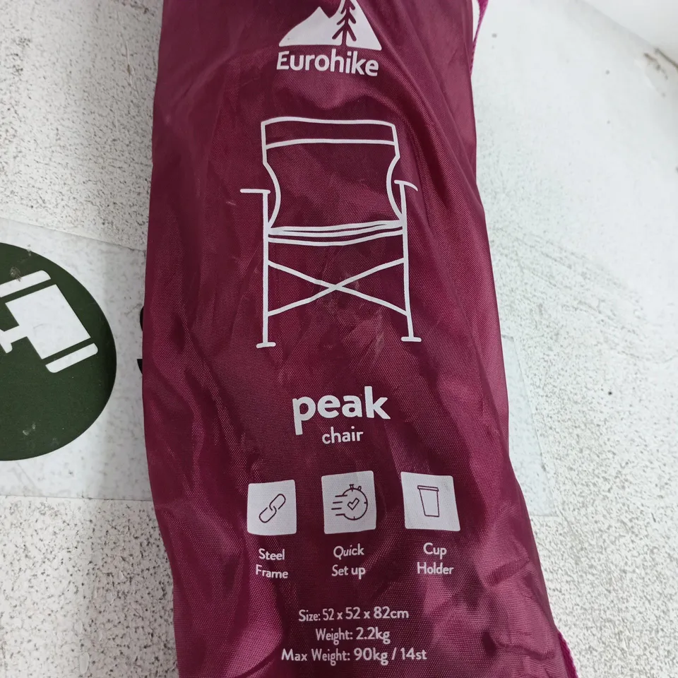 EUROHIKE PEAK CHAIR – FOLDABLE CAMPING CHAIR IN MAROON CARRY BAG
