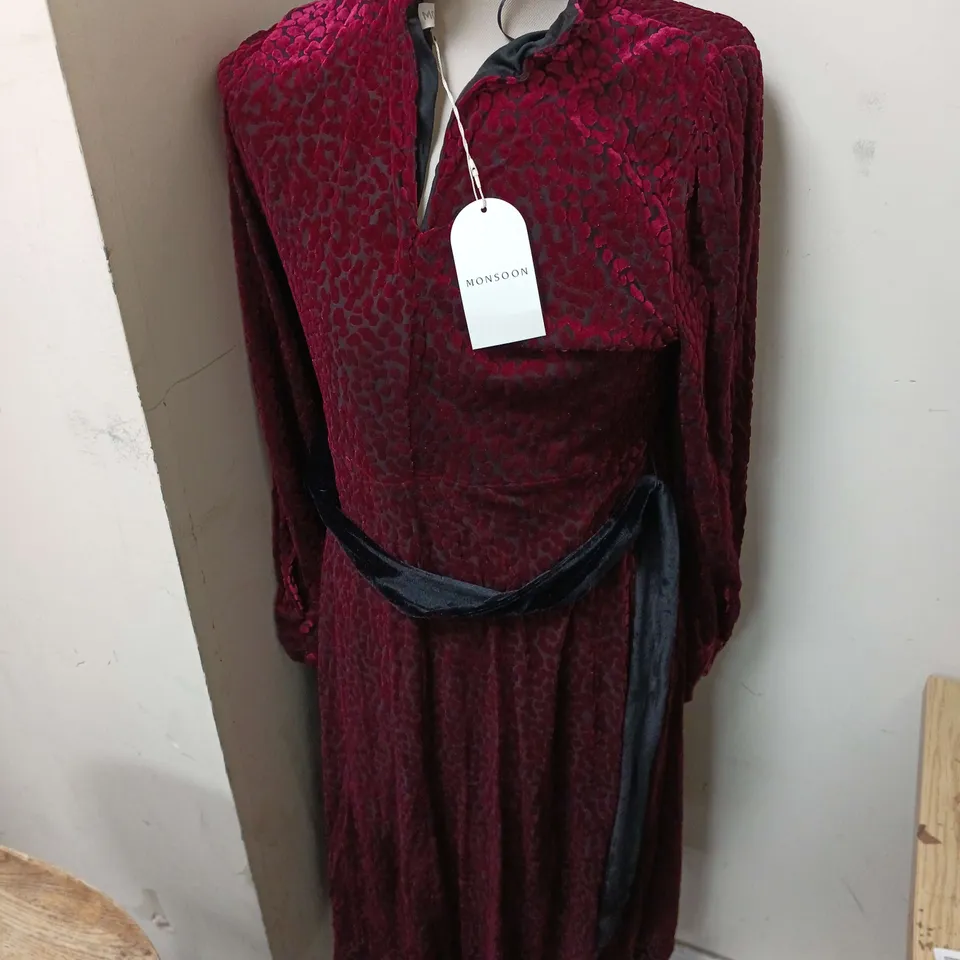 MONSOON BRIA  BURN OUT MIDI  RED DRESS SIZE M