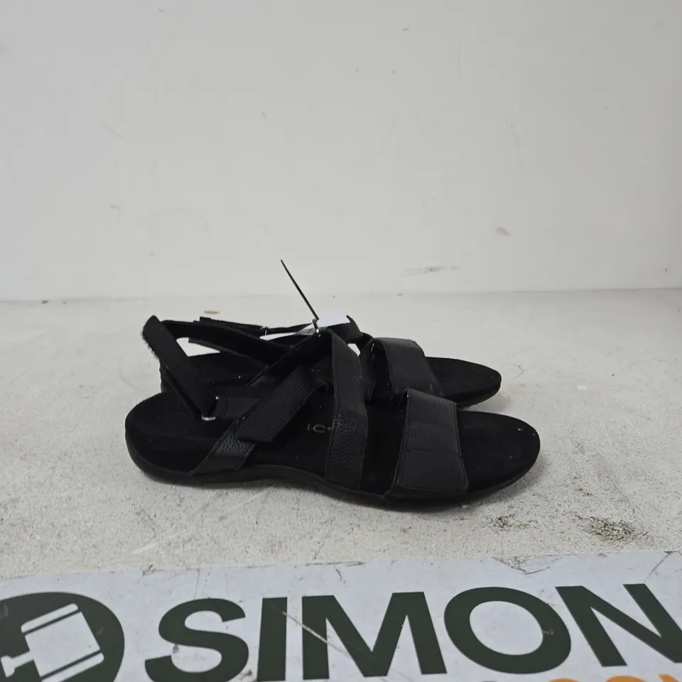 VIONIC BLACK LEATHER SANDALS – WOMEN'S, VELCRO STRAP SIZE UK 7