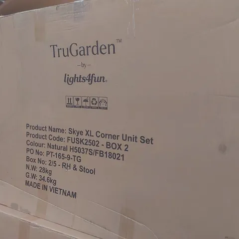 BOXED TRUGARDEN SKYE RIGHT HAND GARDEN SOFA PART AND FOOTSTOOL - INCOMPLETE SET