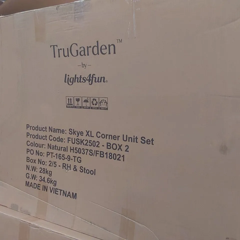 BOXED TRUGARDEN SKYE RIGHT HAND GARDEN SOFA PART AND FOOTSTOOL - INCOMPLETE SET