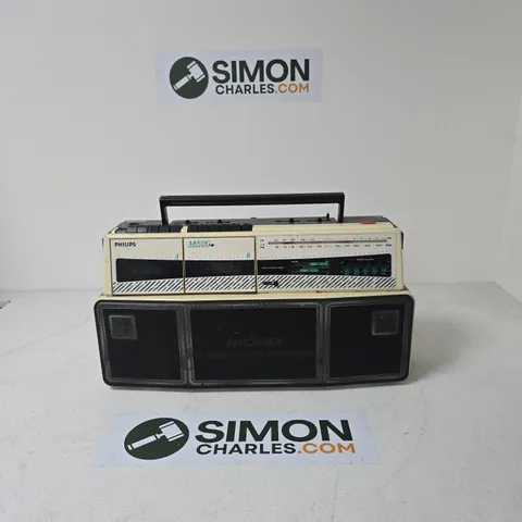 VINTAGE PHILIPS MOVING SOUND RETRO RADIO CASSETTE RECORDER BOOMBOX BLACK&WHITE GHETTOBLASTER