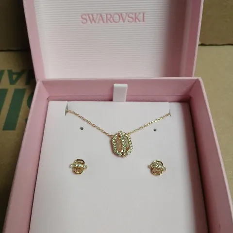 SWAROVSKI NECKLACE WITH PAVE-CRYSTAL PENDANT & MATCHING EARRINGS – PINK BOX