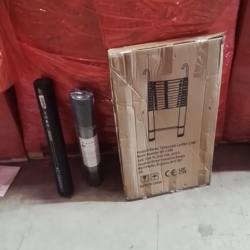 PALLET OF ASSORTED HOUSEHOLD GOODS AND PRODUCTS TO INCLUDE;LADDER,CHAIR MAT,TORQUE WRENCH