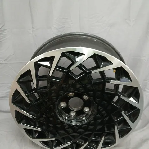 ALLOY WHEEL RIM – BLACK WITH GEOMETRIC CUT-OUT SPOKES - MODEL UNSPECIFIED 