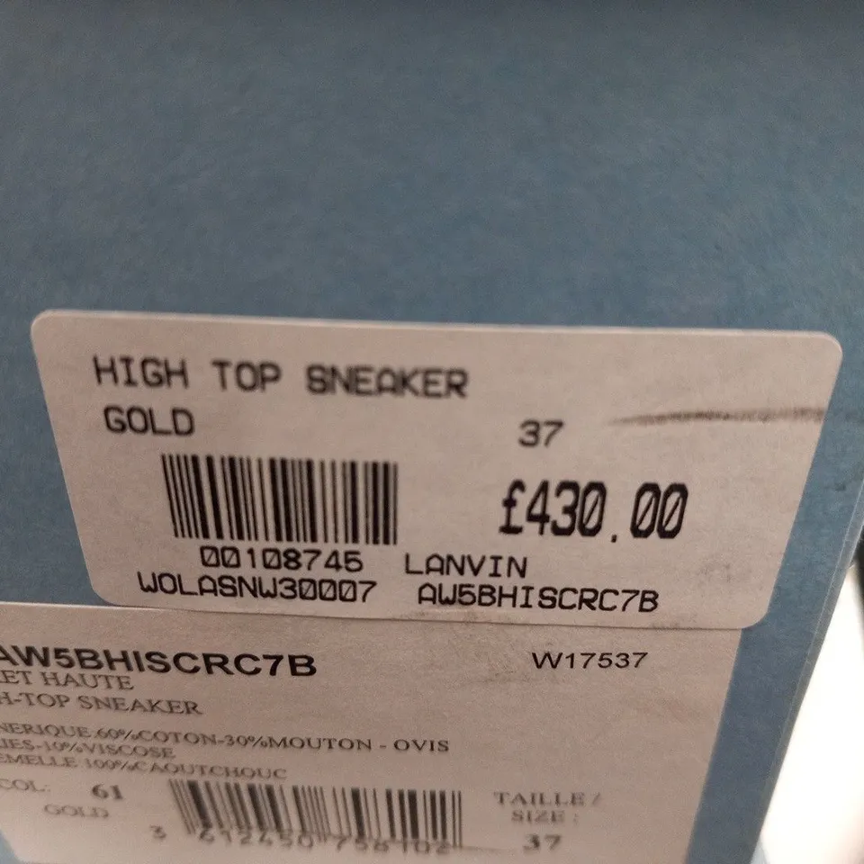 BOXED PAIR OF LANVIN BASKET HIGH TOP SNEAKER GOLD SIZE 37