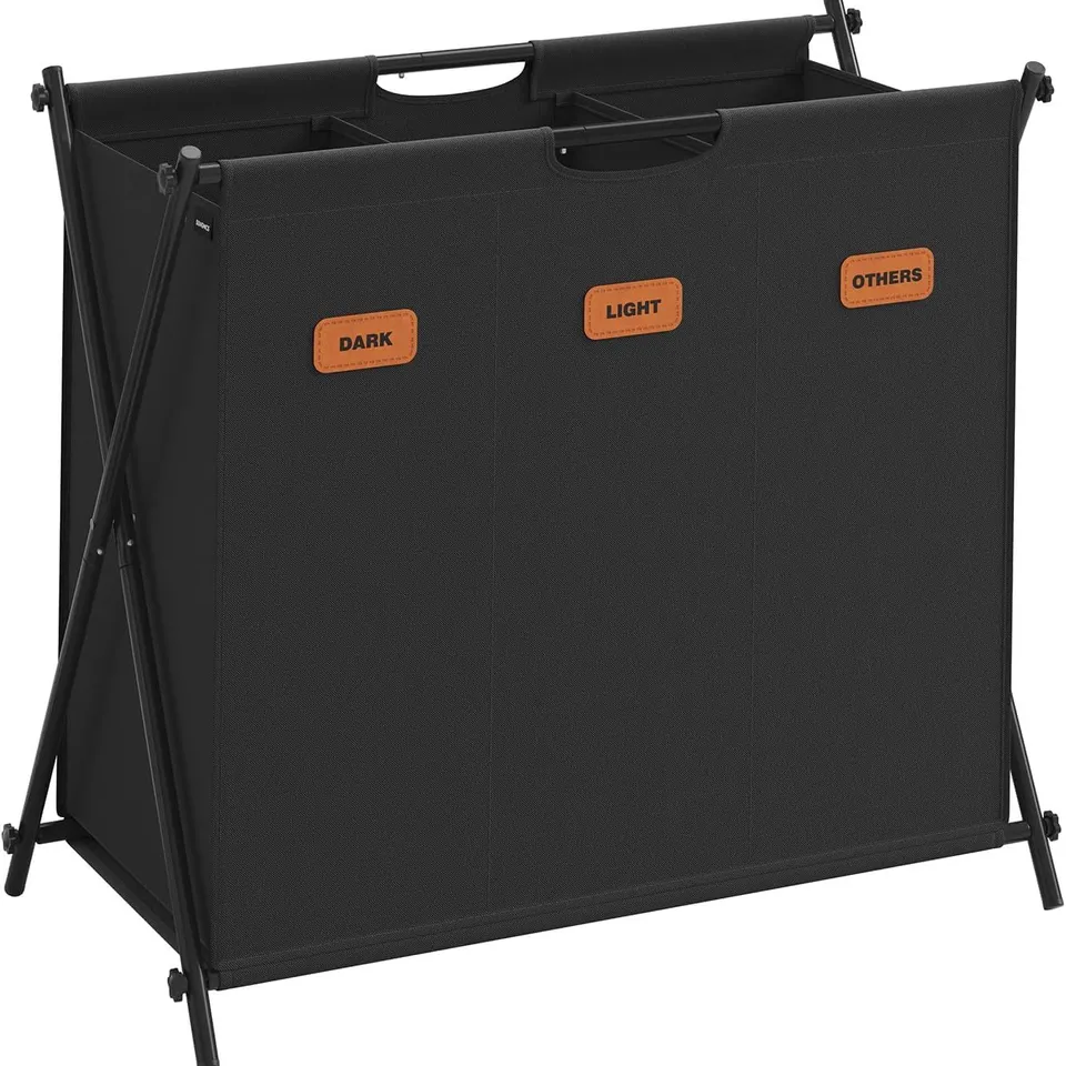 BOXED SONGMICS 135L LAUNDRY HAMPER 3 SECTIONS, COLLAPSIBLE X-FRAME, INK BLACK