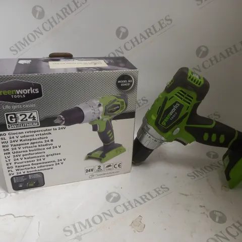 BOXED GREENWORKS 24v SDS HAMMER DRILL - NO BATTERY