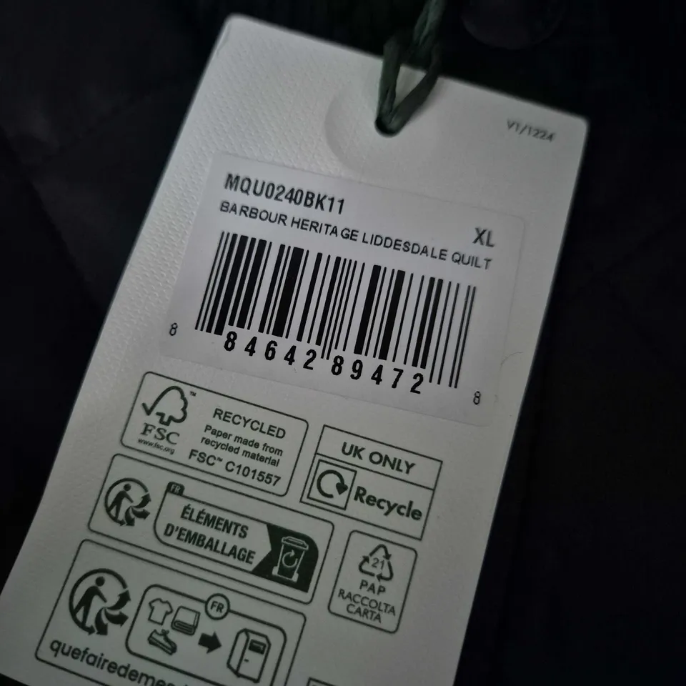 BARBOUR HERITAGE LIDDESDALE QUILT JACKET – BLACK, XL