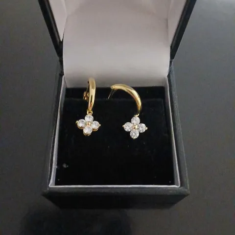 DIAMONIQUE FLOWER STUDDED CIRCLE EARRINGS GOLD PLATED