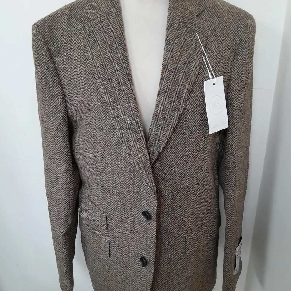 M&S HARRIS TWEED WOOL BROWN BLAZER - 40" LONG