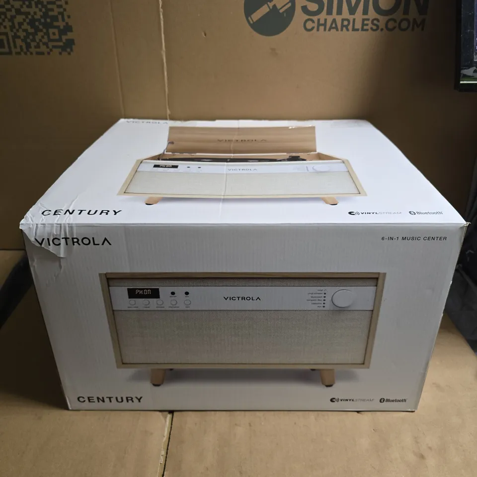 BOXED VICTROLA CENTURY NATURAL BLUETOOTH TURNTABLE WITH CD & CASSETTE 