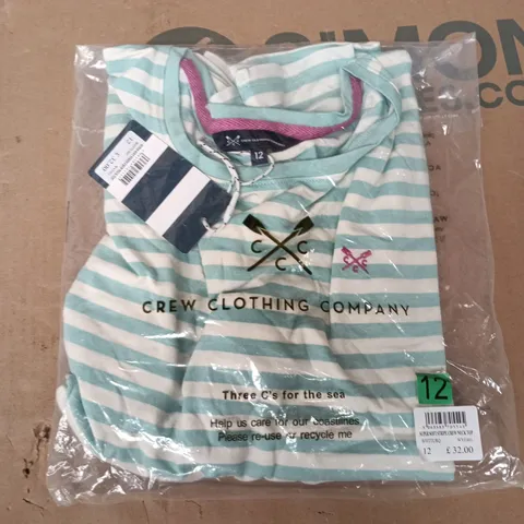 BAGGED CREW CLOTHING COMPANY SUPER SOFT STRIPE CREW NECK TOP IN WHITE/SKY BLUE - SIZE 12