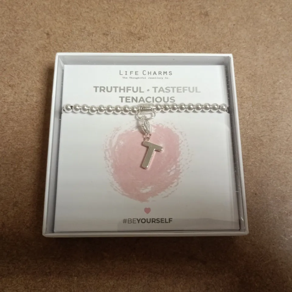 LIFE CHARMS BEADED NECKLACE WITH "T" PENDANT – BOXED