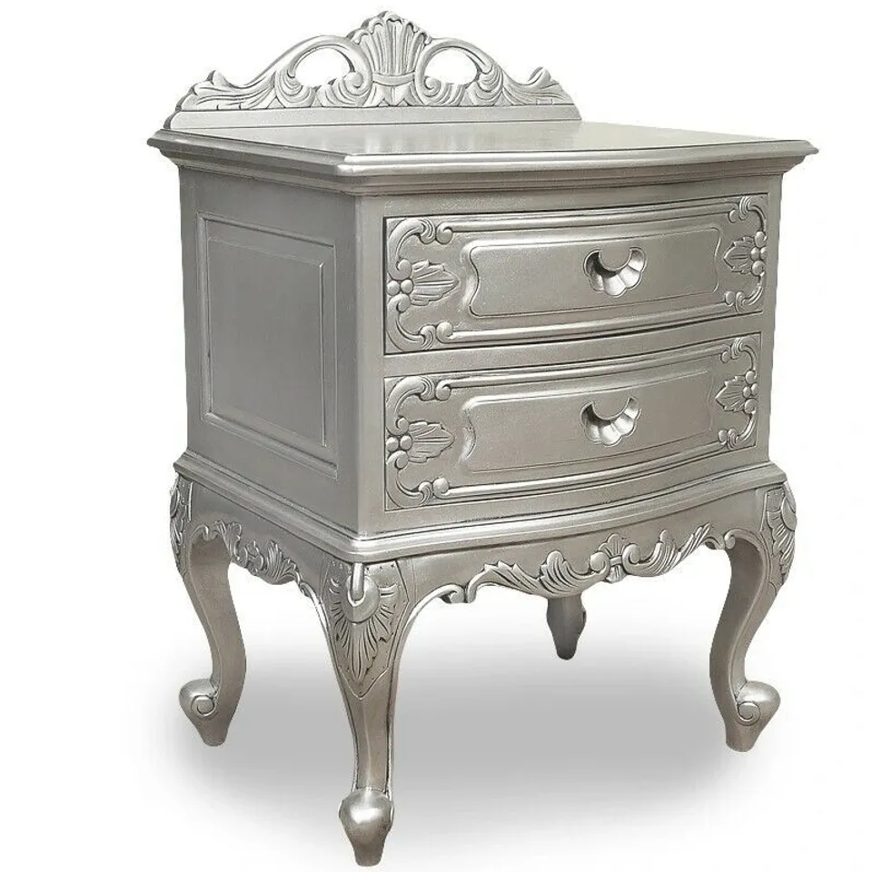 PACKAGED BAROQUE ANTIQUE FRENCH STYLE BEDSIDE TABLE - SILVER