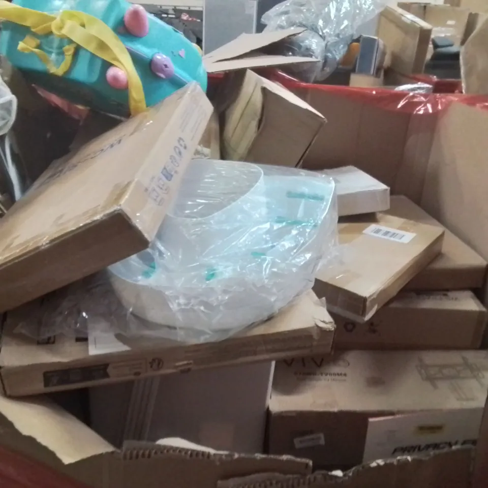 PALLET OF ASSORTED HOUSEHOLD GOODS AND PRODUCTS TO INCLUDE;TURNTABLE SYSTEM,FLOOR CUTTER,SCAN AND INTERACT KIDS GAME