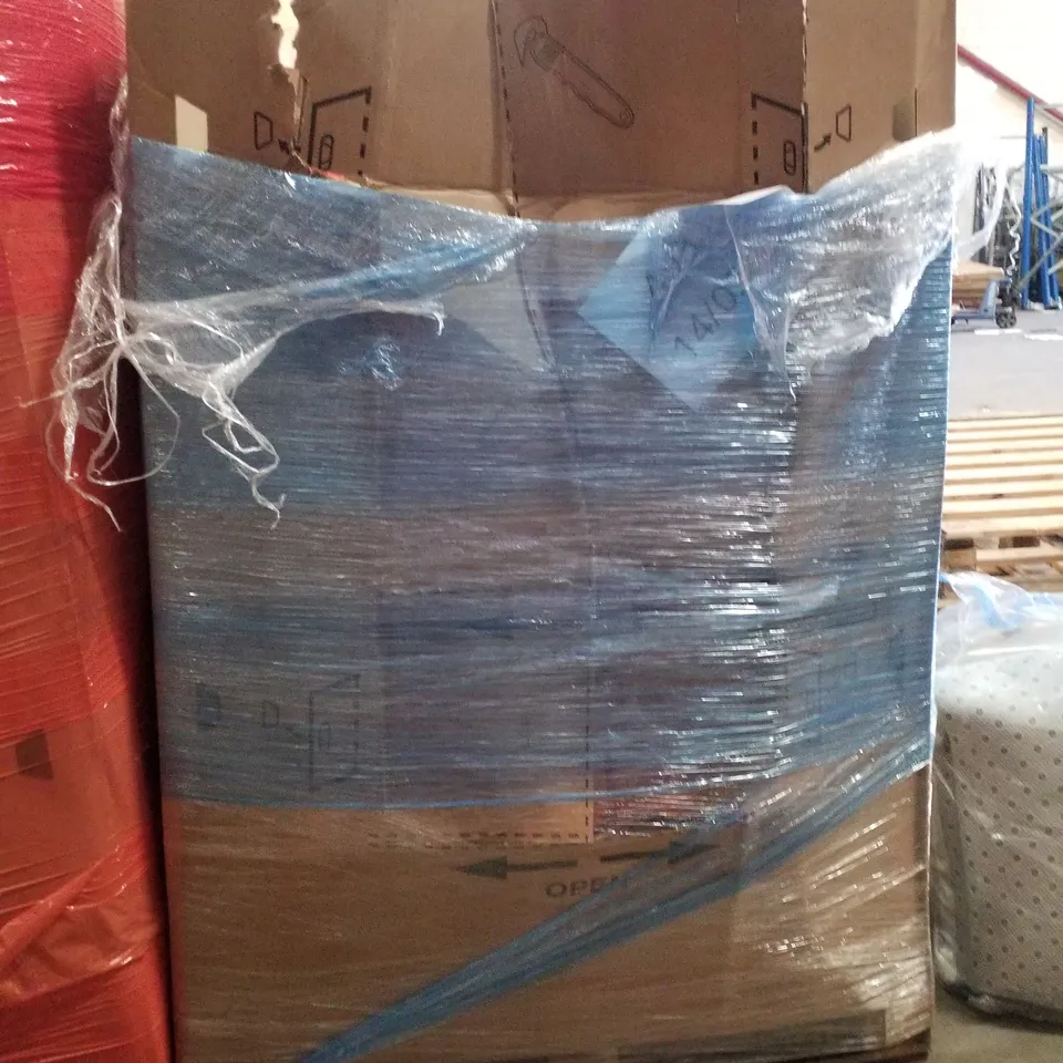 PALLET CONTAINING ASSORTED PRODUCTS INCLUDING RETRACTABLE SAFTEY GATE, KITCHEN TABLEWARE STORAGE BOX, GEL SEST CUSHION, TELESCOPIC ROD