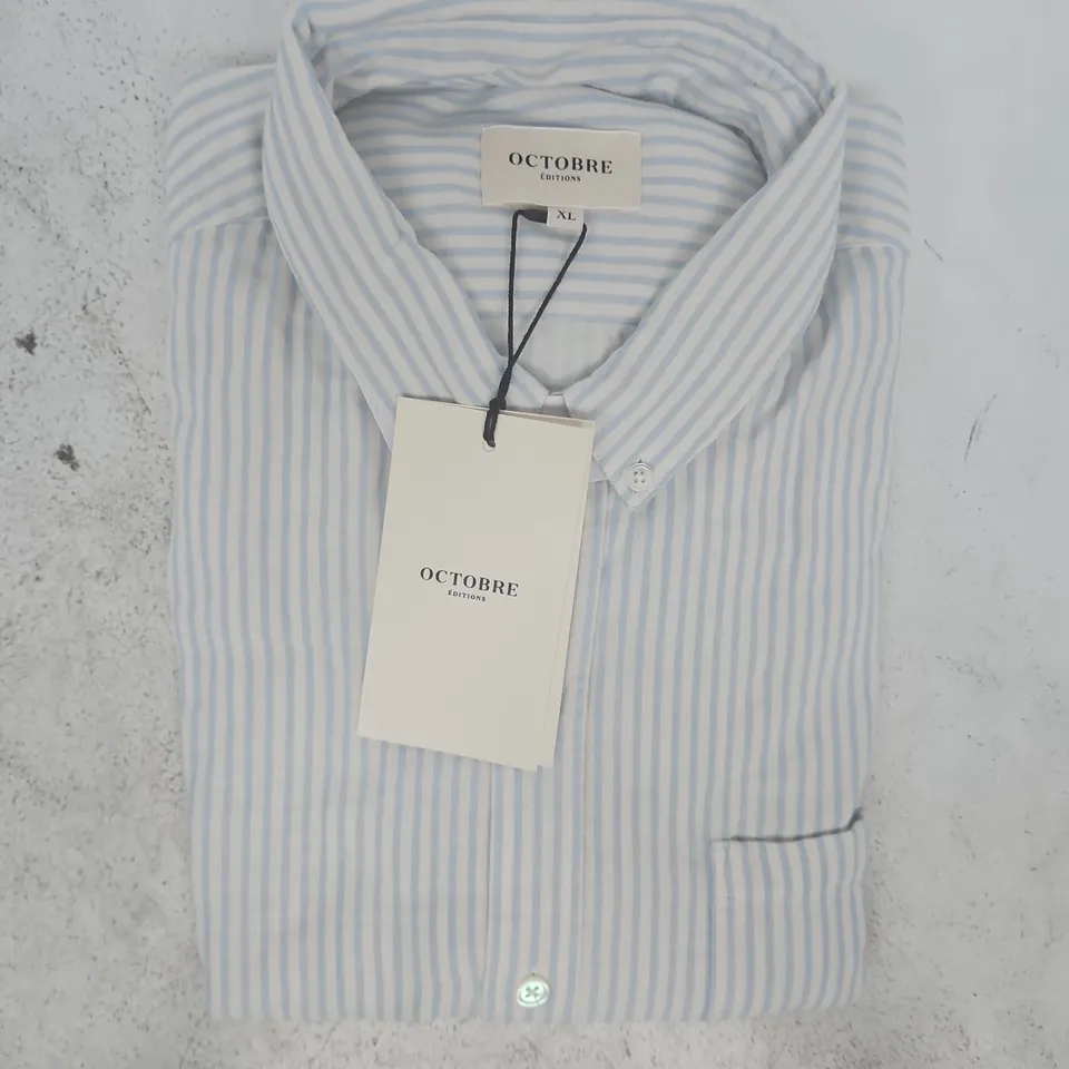 OCTOBRE EDITIONS STRIPED SHIRT IN WHITE/BLUE SIZE XL