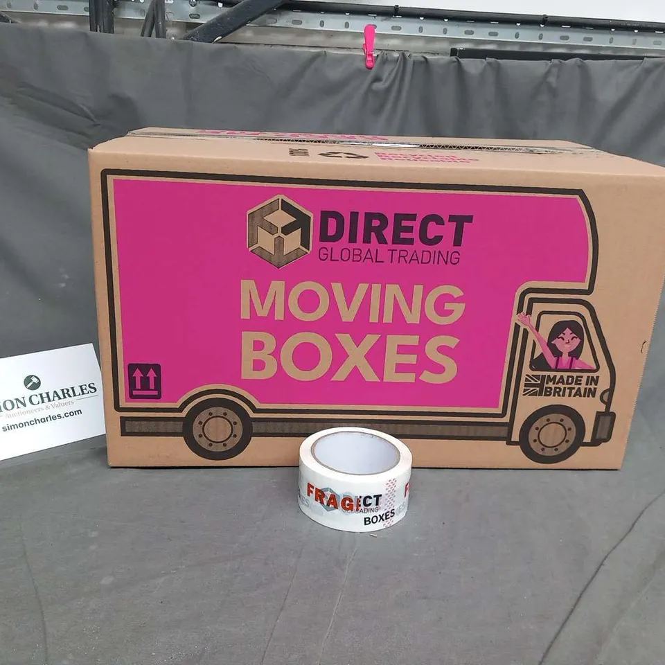 APPROXIMATELY 40 DIRECT GLOBAL TRADING MOVING BOXES APPROXIMATELY 52 X 30 X 30CM AND TWO ROLLS OF TAPE