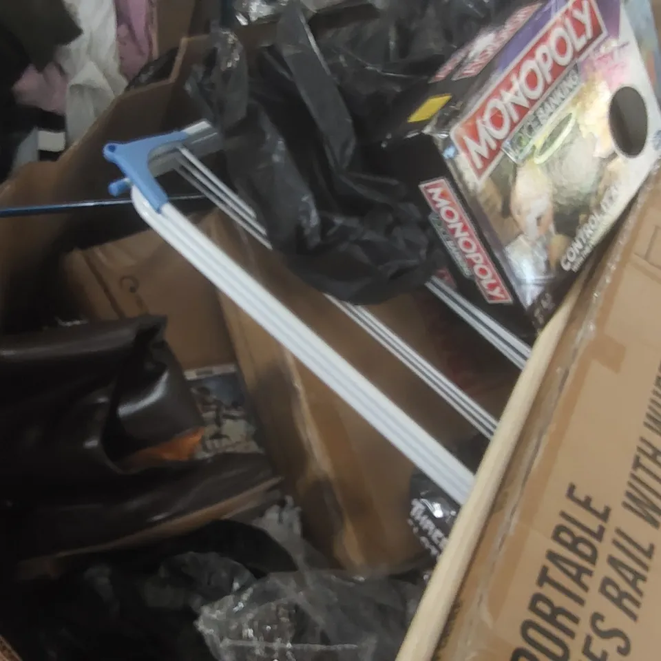 PALLET CONTAINING A VERY LARGE QUANTITY OF ASSORTED CONSUMER PRODUCTS INCLUDING: MONOPOLY GAME, PORTABLE CLOTHES RAIL, CLOTHES HANGERS, JUICING CUP ECT