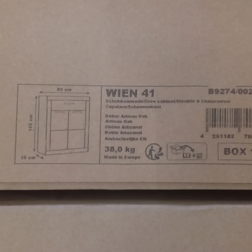 BOXED DESIGNER WIEN 42 SHOE DRESSER IN ANTHRACITE OAK- H 102 X W 80 X D 35CM