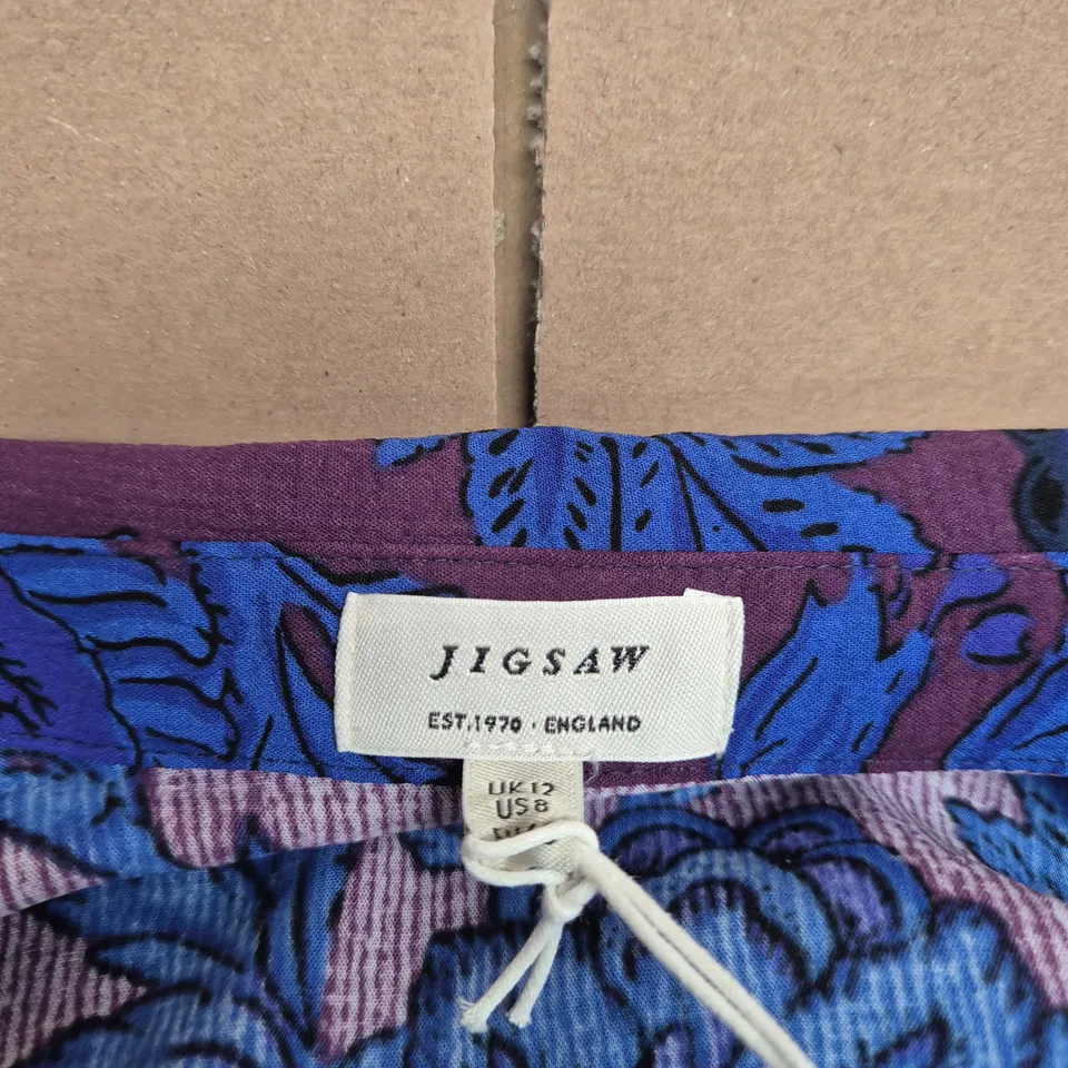 JIGSAW FLORAL PRINT DRESS, PURPLE & BLUE, UK 12 (US 8, EU 44)