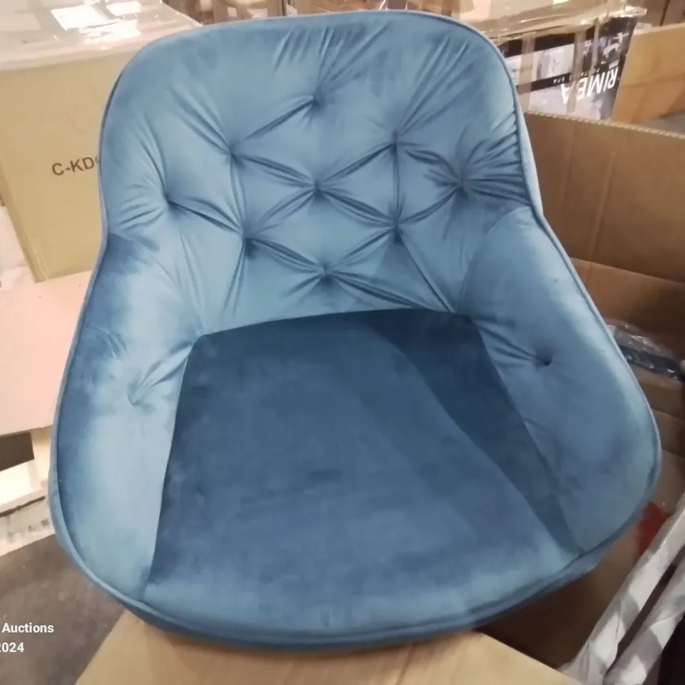 BOXED GARVIES SET OF TWO BLUE BUTTON BACK FABRIC UPHOLSTERED DINING CHAIRS