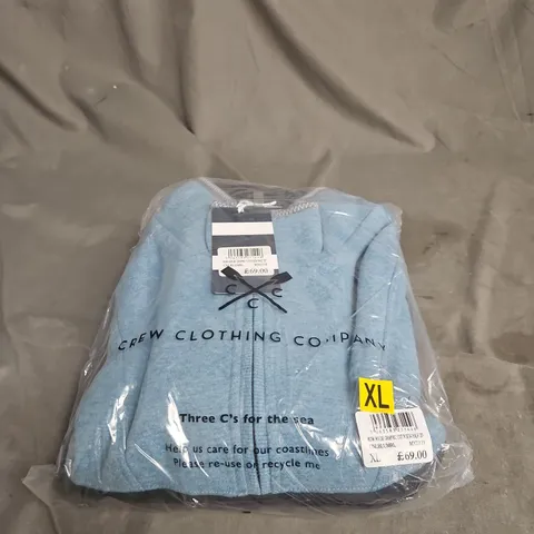 CREW CLOTHING COMPANY HALF ZIP HOODIE – LIGHT BLUE, XL (ROW HOUSE GRAPHIC CUT N SEW)