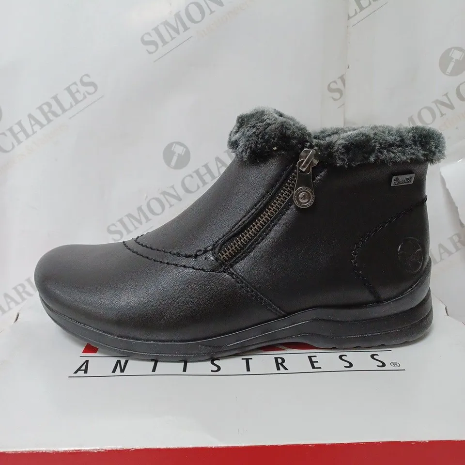 BOXED RIEKER FUR CUFF BOOTS, BLACK - SIZE 6