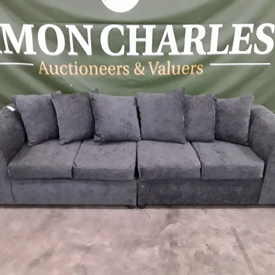 QUALITY DESIGNER MONACO 4 SEATER SOFA - GREY/BLUE FABRIC 