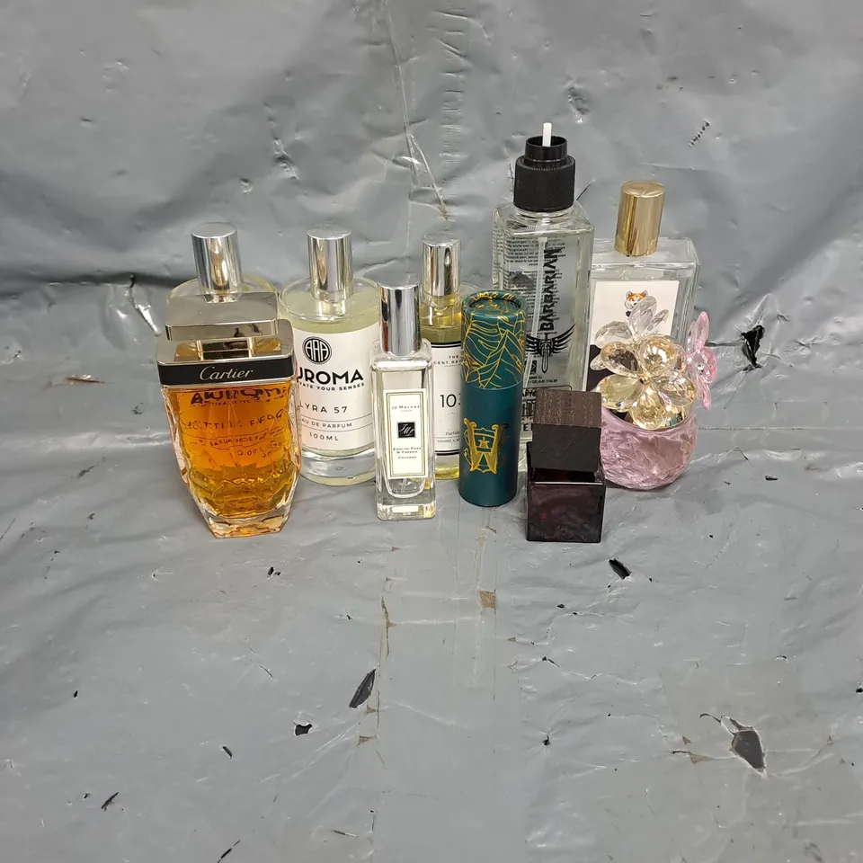 APPROXIMATELY 10 ASSORTED UNBOXED FRAGRANCES TO INCLUDE - JO MALONE COLOGNE, CARTIER LA PANTHERE, AUROMA - ETC - COLLECTION ONLY