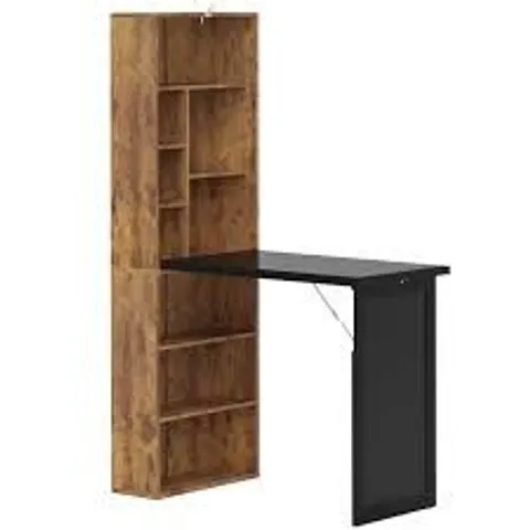 BOXED HOMCOM FOLDING DESK WITH BLACKBOARD MULTI-FUNCTION COMPUTER OFFICE WORKSTATION SIDE SHELF FOR HOME OFFICE, RUSTIC BROWN