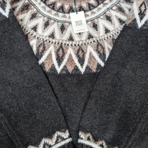 WHITE STUFF MONO FAIRLISE JUMPER IN BLACK/BROWN/WHITE SIZE UK 16