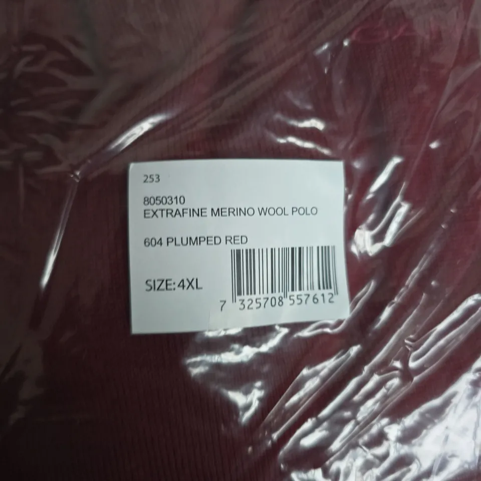 GANT EXTRAFINE MERINO WOOL POLO SHIRT – PLUMPED RED, SIZE 4XL