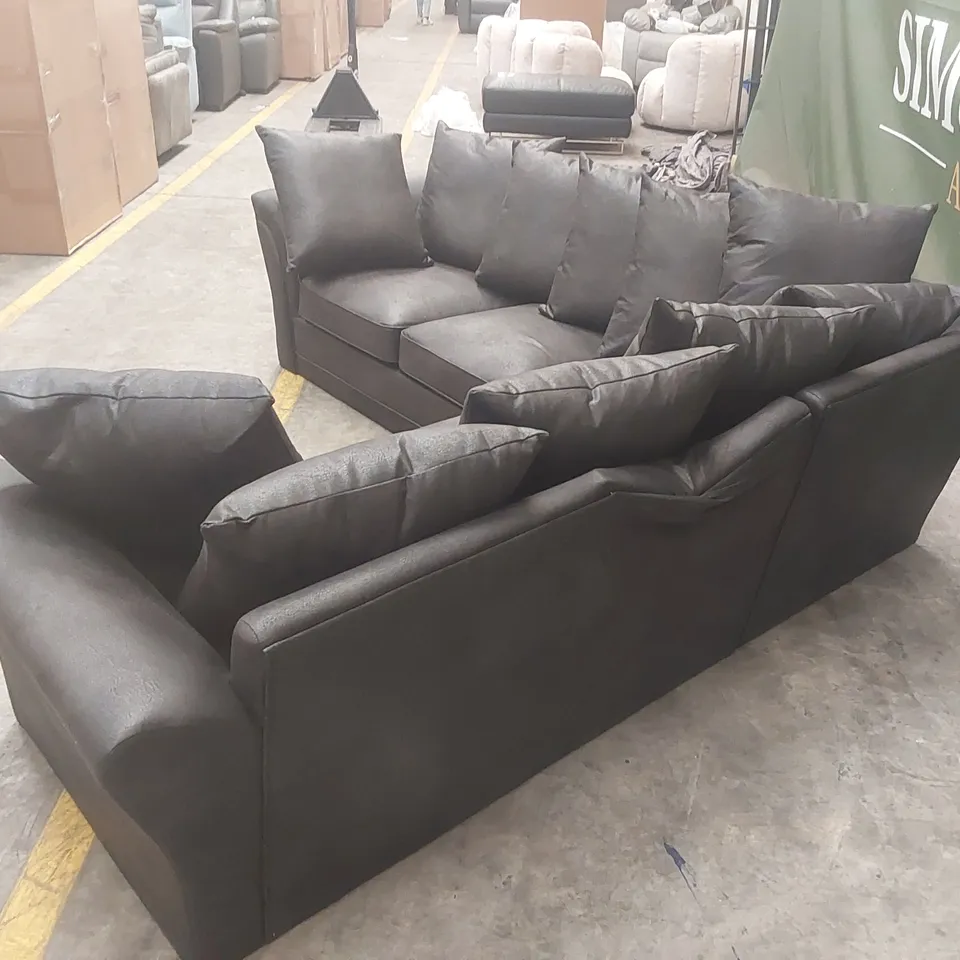 DURY LEATHER LOOK CORNER GROUP SOFA - BLACK RRP £1199