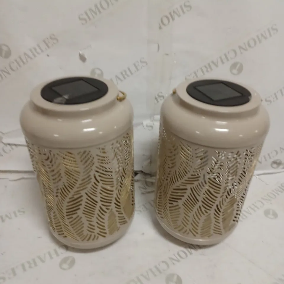 GARDEN REFLECTIONS SET OF 2 PATTERNED SOLAR LANTERNS, LEAF
