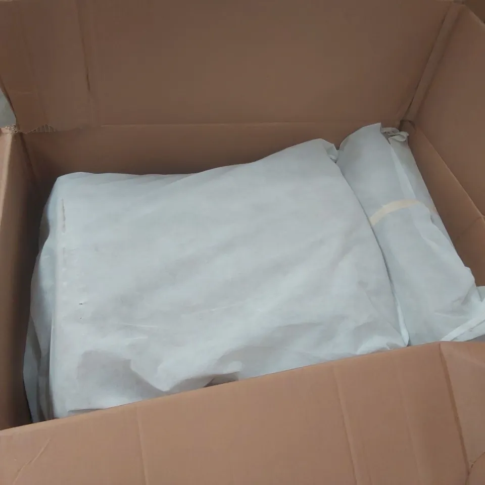 BOXED PAIR OF INDUS VALLEY TAUPE VELVET UPHOLSTERED DINING CHAIRS